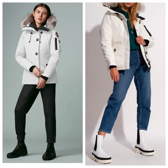 Canada Goose Montebello Down Parka Jacket Pearl White Fur Hood Arctic Coat Small - Picture 1 of 8